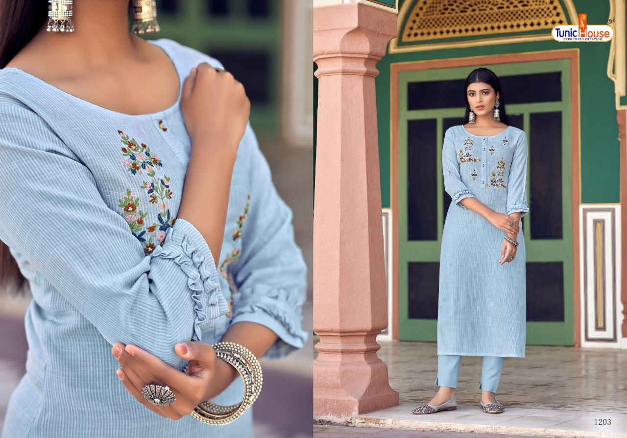 Tunic House Cloud Ethnic Wear Rayon Embroidery Design Kurti Collection